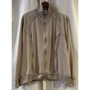 Cherokee Infinity Women's Scrub Jacket Beige Long Sleeve‎ Bomber Pockets Zip
